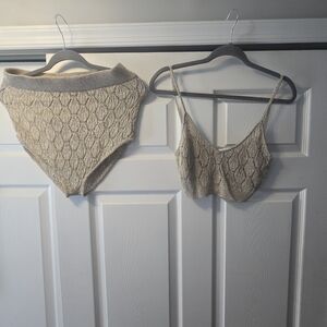 Zara Beige Knit Bralette and Panty Set